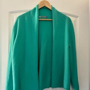 InCashmere Teal Kelly Green Open Front Cashmere Cardigan